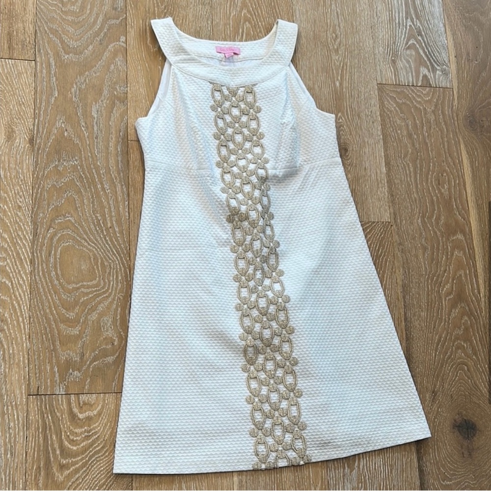 Lilly Pulitzer White and Gold Shift Dress